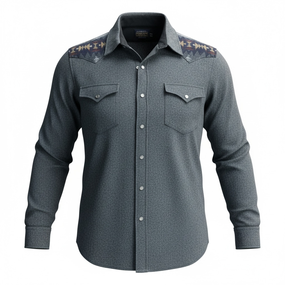 Pendleton Canyon Wstrn Wool Shirt Mens XL Fitted Gray Aztec Pearl Snap